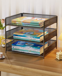 Multi-Layer Metal Book Stand for Desk, Student Textbook Organizer and Stationery Rack