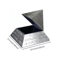 Pyramid Jewelry Box Engraved Pattern Tin Alloy Jewelry Box Open Interior