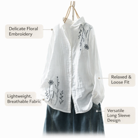 Embroidered Shirts for Women with Loose Fit Design, Casual White for Summer and Everyday Wear, Plus Size Blouse UK