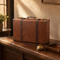 Vintage Leather Suitcase Top Handle Travel Storage Case Front Closure Hardware