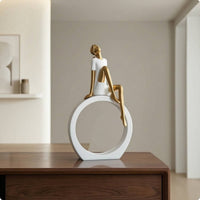 Modern Reading Woman Figurine Minimalist Reading Figurine Sculptural Sculpture with Circlet Base Tabletop for Readers, Art Lovers, Bookshelf, Living Room, Office, Study
