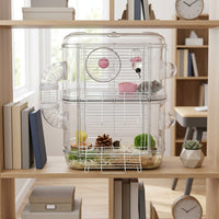 Large Hamster Cage with Square Shape, Multi-level Villa with Accessories and Exercise Wheel, Easy Clean Syrian Habitat for Indoor All Seasons Use