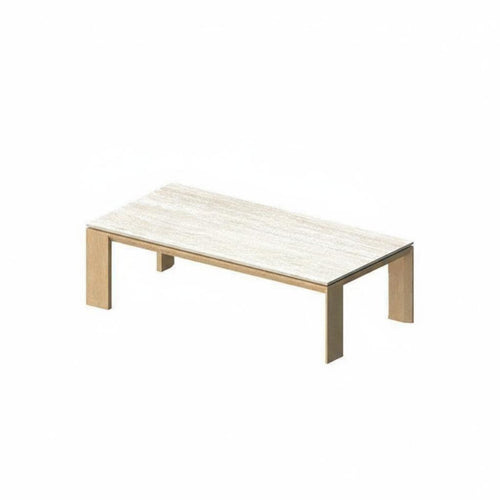 Slatted Coffee Table with Stone Top Nordic Japanese aesthetic for Office, Homeowners
