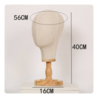 Textile Mannequin Head with Wooden Base Linen Covered Hat Display Stand Professional Look Hairpiece Display Head for Retailers, Boutique