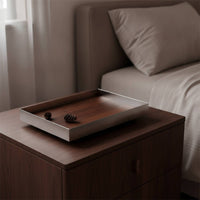 Tray with Wood Interior Polished Stainless Steel Tray Modern for Coffee Table