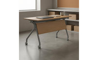 Swivel Casters Mobile Meeting Table Wood-Grain Folding Conference Table Front Panel Office Furniture Rectangular for Offices