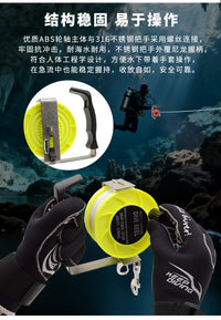 150/290FT洞潜可调把手线轮技潜引导绳SMB浮标放绳器水下作业布线