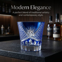 Japanese Kiriko-style Crystal Whiskey Glass, Black Chrysanthemum