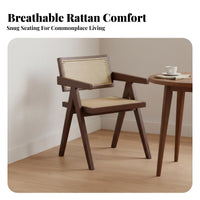 V-Leg Cane Armchair Sturdy Wood Frame Dining Chair Retro and Design Ergonomic for Homeowners, Adults, Restaurant, Kitchen