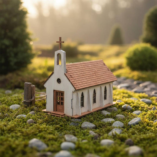 Wooden Church Kit Display Ornament Church Model DIY for Miniature Scene