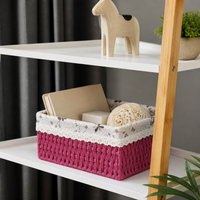 Red 2L Modern Minimalist Woven Storage Basket, Plant Fiber Liner Basket for Living Room, Desk Organiser for Sundries