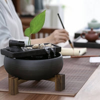 Ceramic Fountain with Wooden Stand Relaxing for Desk, Tea Table