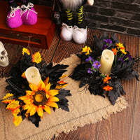Halloween Candle Wreath with Artificial Sunflowers for Table Decor