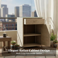 Rolling Wickerdesign Cabinet Woven Texture Wicker Organizer Universal Mobile Design Ample Storage Space for Patio Owners
