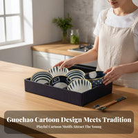 Ceramic Dinnerware Set, Bowl and Plate Gift Set, Assorted Chinese Designs, Gift for Friends or Clients, Hand-Painted