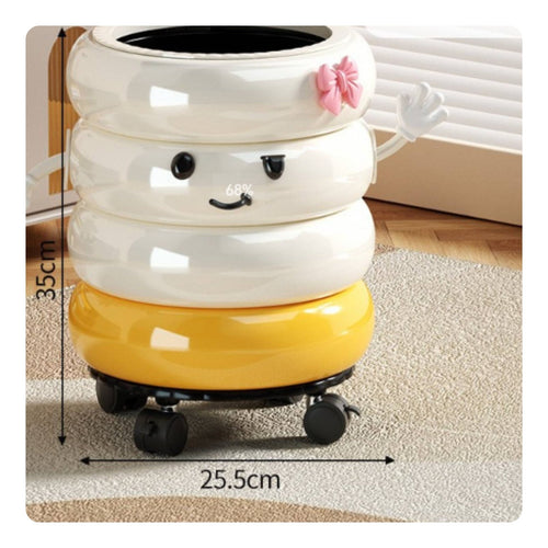 Rolling Trash Can Movable Covered Waste Bin Decorative Look