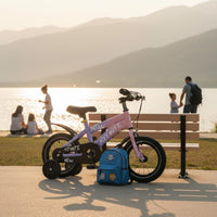 Lightweight Frame 12 Inch Kids Bike with Training Wheels Adjustable Seat Height Kids Training Bike with Headlight Wear-Resistant Tires Beginner Cycle with Stabilisers Enclosed Chain Guard for Beginners