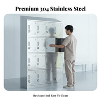 Rustproof Stainless Steel Locker Rust Resistant Metal Personnel Locker Dustproof Steel Storage Cabinet Heavy Duty for Employees, Homeowners, Cleanroom, Factory, Laboratory, Hospital