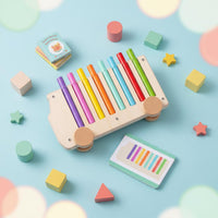 Early Learning Color Stick Matching Toy Hand-Eye Coordination Wooden Color Sorting Bus Natural Wood Fine Movement Skills Bus Toy Screen-Unrestricted Play for Toddlers, Preschoolers, Kids, Preschool, Daycare, Classroom