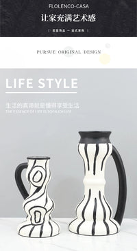 Nordic Style Geometric Resin Hand-Painted Striped Vase