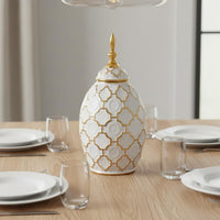 White and Gold Ceramic Vase Artistic Design Modern Ceramic Flower Holder