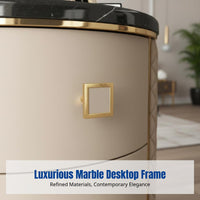 Solid Wood Round Bedside Table, Marble Top, Nordic Storage