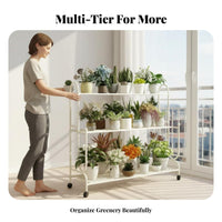 Three-Tier Rolling Plant Trolley Multitier Design Flower Rack 360-Degree Rotating Wheels Large Capacity for Homeowners, Florists