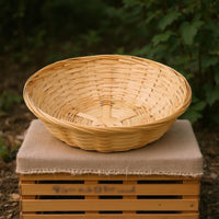 Round Bamboo Basket Low-Sided Bamboo Woven Basket Wide opening Storage Item for Tabletop