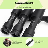 power outlet, 1/2" drive, extended length hex socket, thin wall, suitable for air powered wrenches, auto repair, sturdy duty.