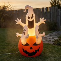 Inflatable Ghost with Pumpkin Base Spooky Ghost with Pumpkin Yard Decoration Lightweight Easy to Store for Garden, Porch