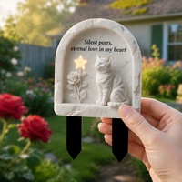 Acrylic Pet Memorial Garden Stake with Marble-Patterned Cat Design