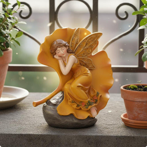 Ginkgo Leaf Fairy Statue Hand Painted Look Garden Fairy Figurine Easy to Use Decor for Balcony