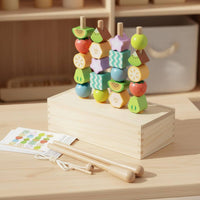 Wooden Threading Beads Fine Motor Skills Fruit Threading Toy  Sequencing Stacking Toy for Preschool