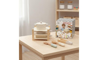 Wooden Pot and Pan Set Edge Design Toy Cookware Set Smooth Rounded Edges Pretend Kitchen Cookware for Children, Kids, Preschool