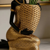 African Woman Statue with Bowl Handmade Decorative Bowl Figurine Elegant Decor for Entryway