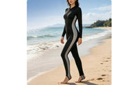 Athletic Swimsuit Front Zipper Long Sleeve Full Body Rash Guard One Piece Waterwear for Women Swimming
