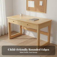 children's Wooden Desk and Chair Set Space Saving Solid Wood Student Writing Desk Rounded Edges children's Study Table with Drawer for Homeschooling