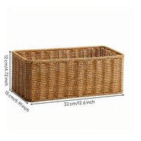 Faux Rattan Basket Water-Resistant Resistant Woven Basket Decorative Open Top Organizer Bin for Countertop, Washroom, Dressing Table