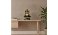 Antique Gold Ganesha Statue with Light Illuminated Deity Statue with Crystal Sphere Spiritual Decorative Sculpture Resin for Altar