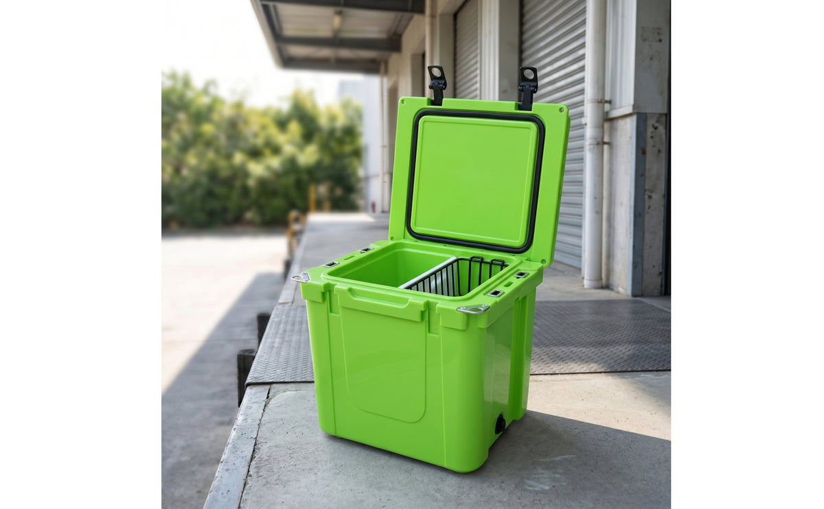 Long-Lasting Insulated Cooler Box Portable Cooler with Wire Basket Leak-Resistant Ice Chest Easy-Clean for Seafood Transport