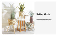 Woven Planter Stand Materials Rattan Basket Plant Holder Solid Wood Legs Tripod Plant Stand for Living Room