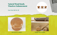 Wooden Cabinet Knob, Mushroom Shape Handle, Natural Wood