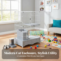 3-Story Cat Kennel with Litter Box Enclosure very Large Space for Indoors, Home