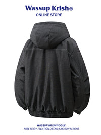 WASSUP KRISH羊羔绒连帽牛仔棉衣男冬季新款棉服加绒加厚棉袄外套