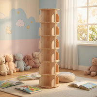 Wooden Rotating Bookshelf Floor Standing Bookcase Unit Cylindrical 360 Degree Revolving Bookcase