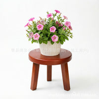 Round Solid Wood Plant Stand, 1-Tier, Brown, for Indoor/Outdoor Use