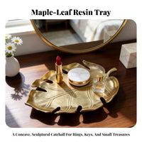 Gilded Foliage-Shaped Tray with Stem | Embossed Vein Detailing, Leaf Tray, for Vanity