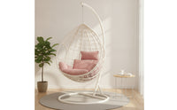 Cushioned Hanging Egg Chair with Stand Woven Egg Chair with Stand Weather-Resistant Furniture Heavy-Duty for Patio, Balcony