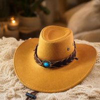 Cowboy Hat with Braided Band Structured Felt Cowboy Hat for Festivals, Travel, Stage
