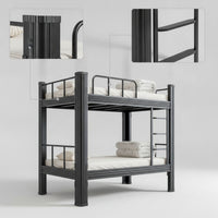 Metal Bunk Bed with Mattress Space-Saving Metal Bunk Bed with Ladder Black for Students, Roommates, Dormitory, Hostel, Shared Bedroom